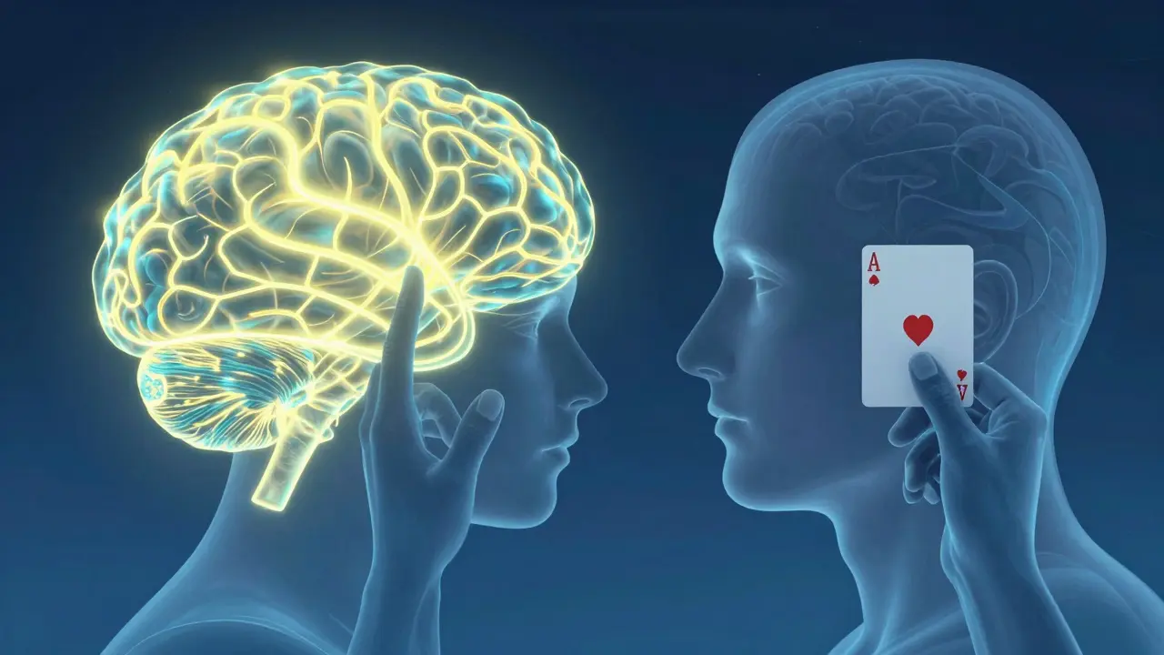 Cerebro humano con rutas neuronales mostrando atención enfocada y acción oculta.