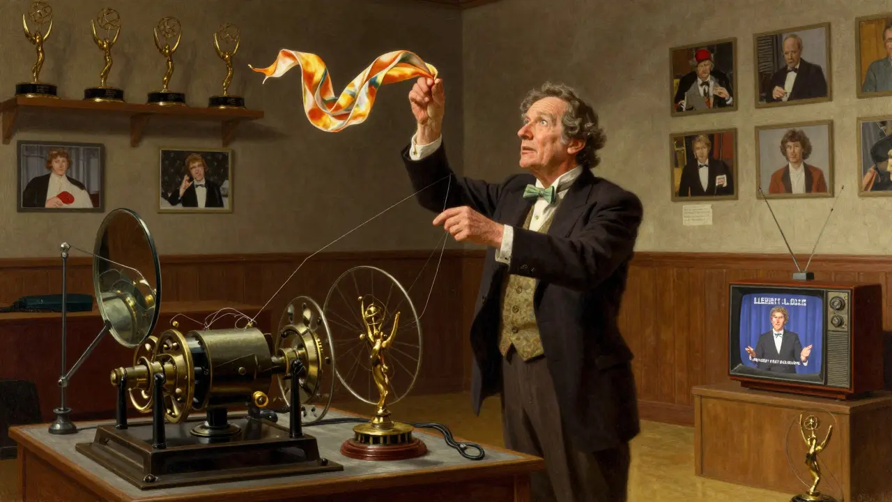 David Copperfield en un estudio de ensayo rodeado de mecanismos antiguos de magia.