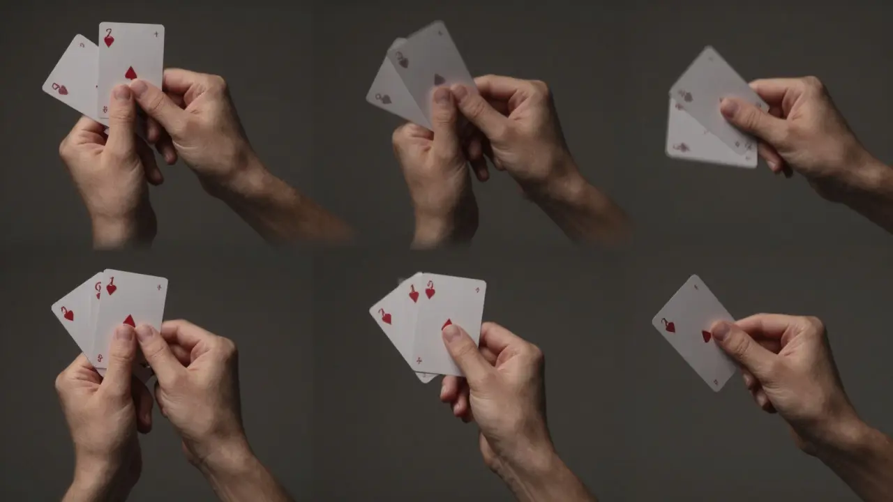 Secuencia artística de una mano perfeccionando un movimiento mágico.