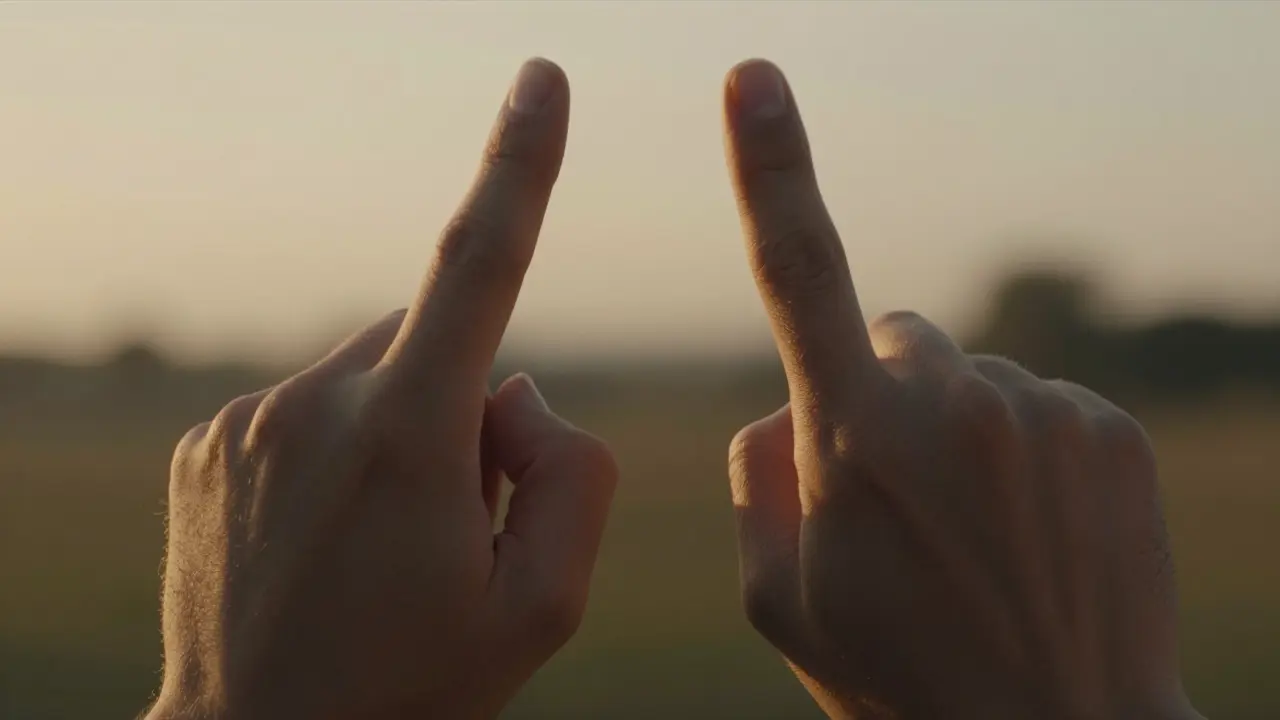 Dos manos lado a lado mostrando el movimiento sutil que hace parecer que el dedo medio se mueve solo.