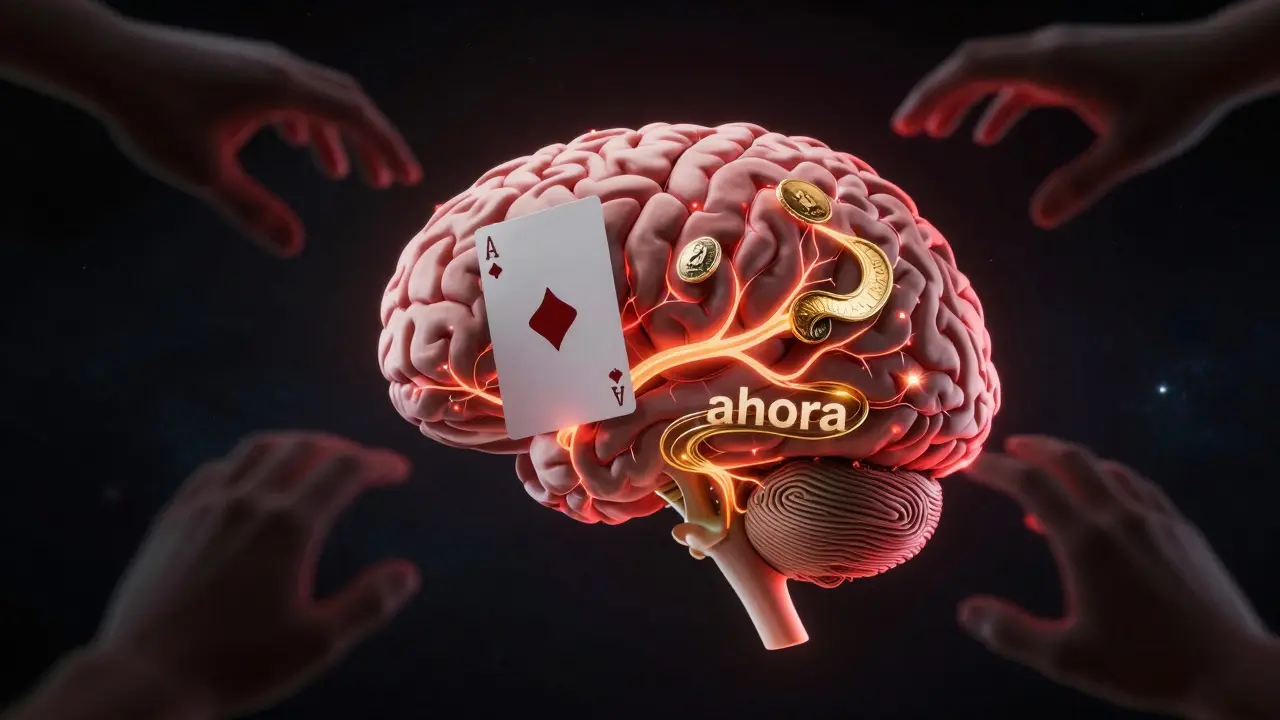 Un cerebro humano flotante con caminos neuronales que forman ilusiones mágicas, iluminado en un espacio cósmico.